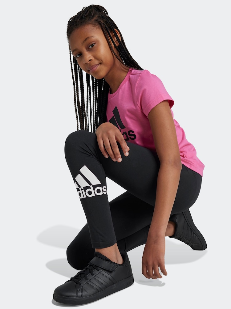 Schwarz - adidas Sportswear Essentials Baumwoll-Leggings mit grossem Logo - Bild 1 von 9