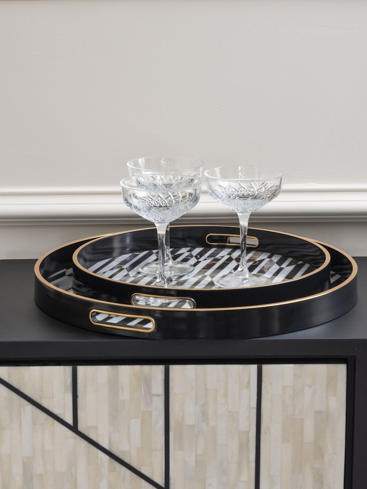 Libra Set of 2 Black/Gold Trays With Geo Design - Image 1 of 3