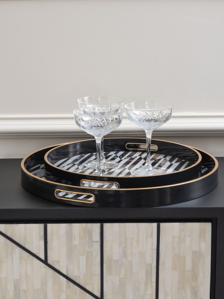 Libra Set of 2 Black/Gold Trays With Geo Design - Image 1 of 3 Libra Set of 2 Black/Gold Trays With Geo Design - Image 1 of 3