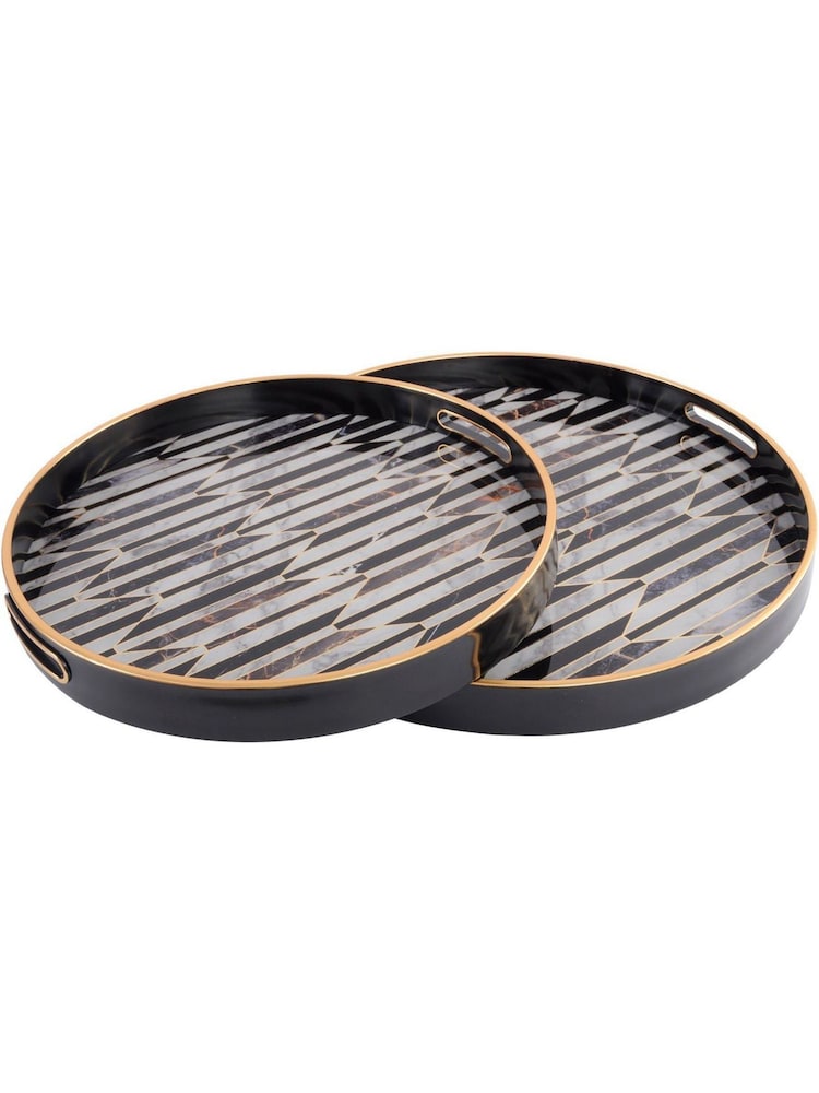 Libra Set of 2 Black/Gold Trays With Geo Design - Image 2 of 3