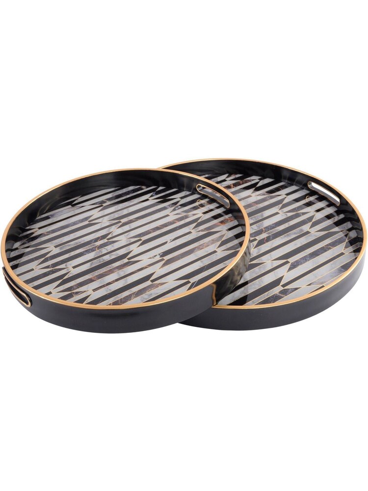 Libra Set of 2 Black/Gold Trays With Geo Design - Image 2 of 3 Libra Set of 2 Black/Gold Trays With Geo Design - Image 2 of 3
