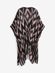 Pink Print Longline Tie Waist Kimono Cover-Up - Image 3 of 3