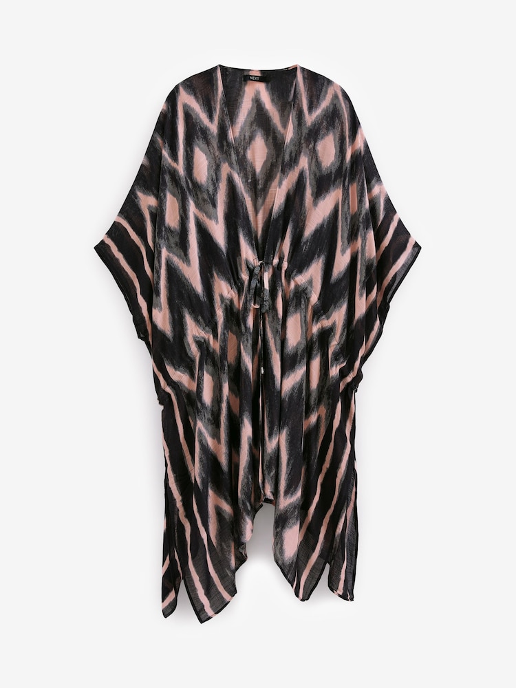 Pink Print Longline Tie Waist Kimono Cover-Up - Image 3 of 3