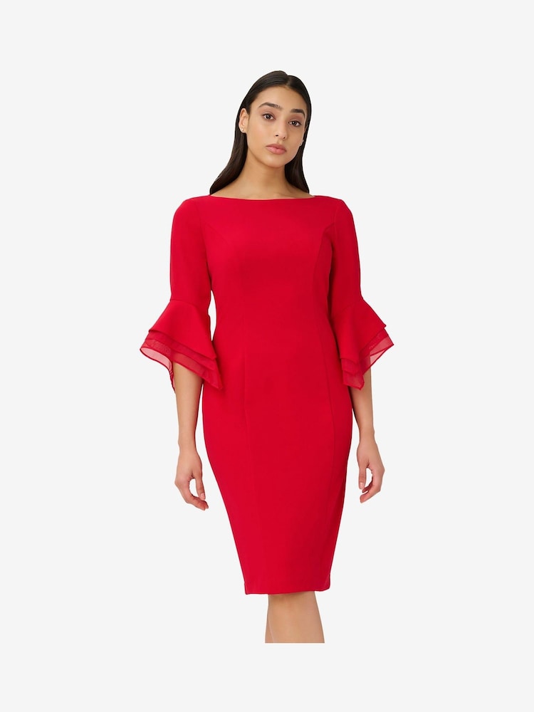 Adrianna Papell Strickkleid aus Krepp mit Stufendetail am Ärmel, Rot - Bild 1 von 6 Adrianna Papell Strickkleid aus Krepp mit Stufendetail am Ärmel, Rot - Bild 1 von 6