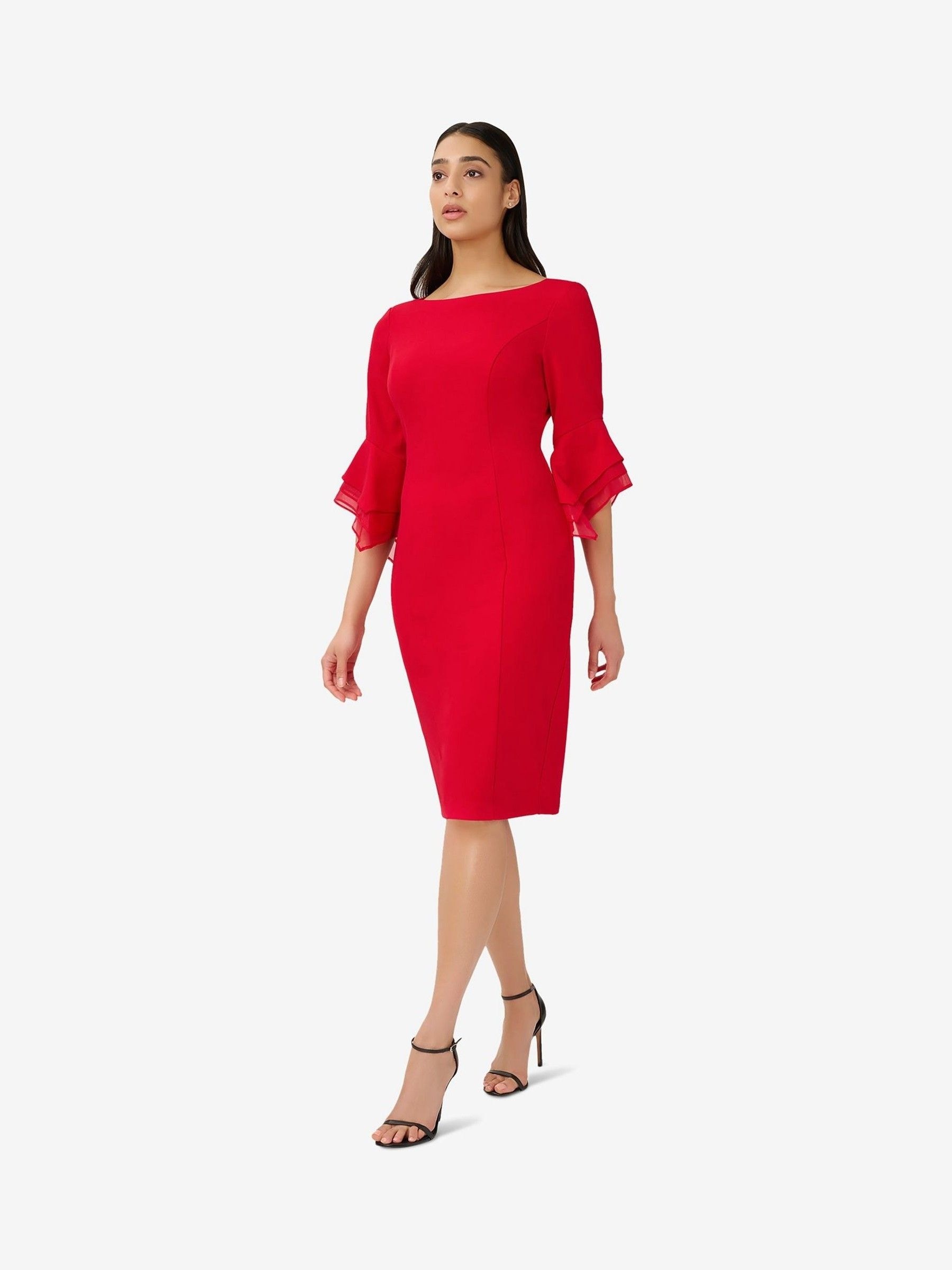 Buy Adrianna Papell Red Knit Crepe Tiered Sleeve Dress from