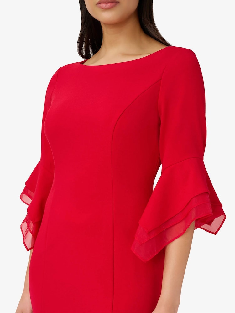 Adrianna Papell Red Knit Crepe Tiered Sleeve Dress - Image 5 of 6