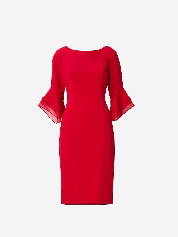 Adrianna Papell Strickkleid aus Krepp mit Stufendetail am Ärmel, Rot - Bild 6 von 6 Adrianna Papell Strickkleid aus Krepp mit Stufendetail am Ärmel, Rot - Bild 6 von 6
