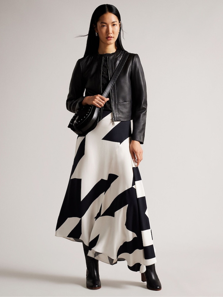 Ted Baker Black Fitted Clarya Panelled Leather Jacket - Image 1 of 5