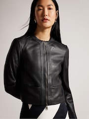Ted Baker Black Fitted Clarya Panelled Leather Jacket - Image 2 of 5
