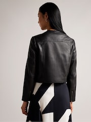 Ted Baker Black Fitted Clarya Panelled Leather Jacket - Image 3 of 5