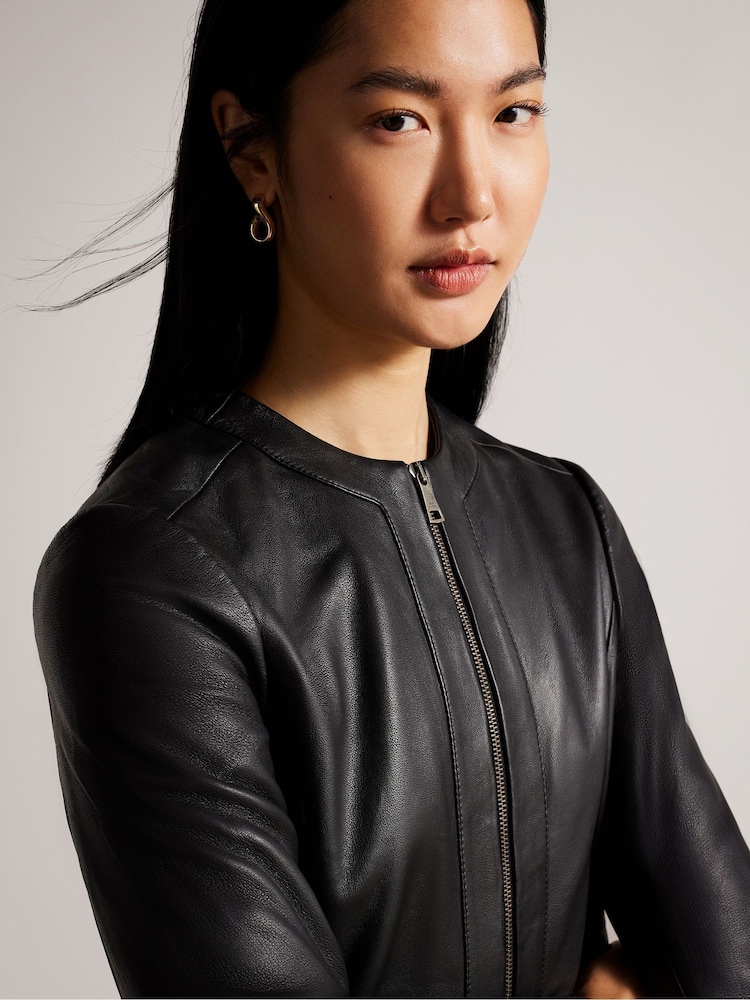 Ted Baker Black Fitted Clarya Panelled Leather Jacket - Image 4 of 5