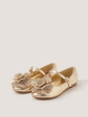 Monsoon Gold Rhinestone Flower Mary Jane Ballet Flats - Image 1 of 3