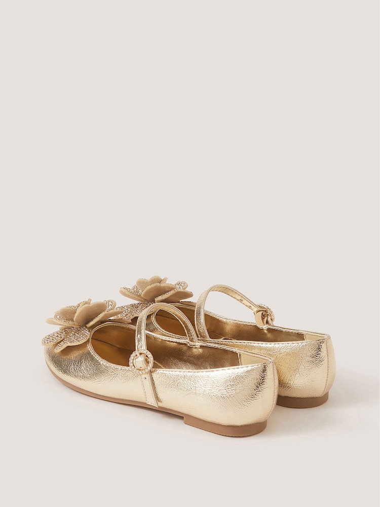 Monsoon Gold Rhinestone Flower Mary Jane Ballet Flats - Image 2 of 3 Monsoon Gold Rhinestone Flower Mary Jane Ballet Flats - Image 2 of 3