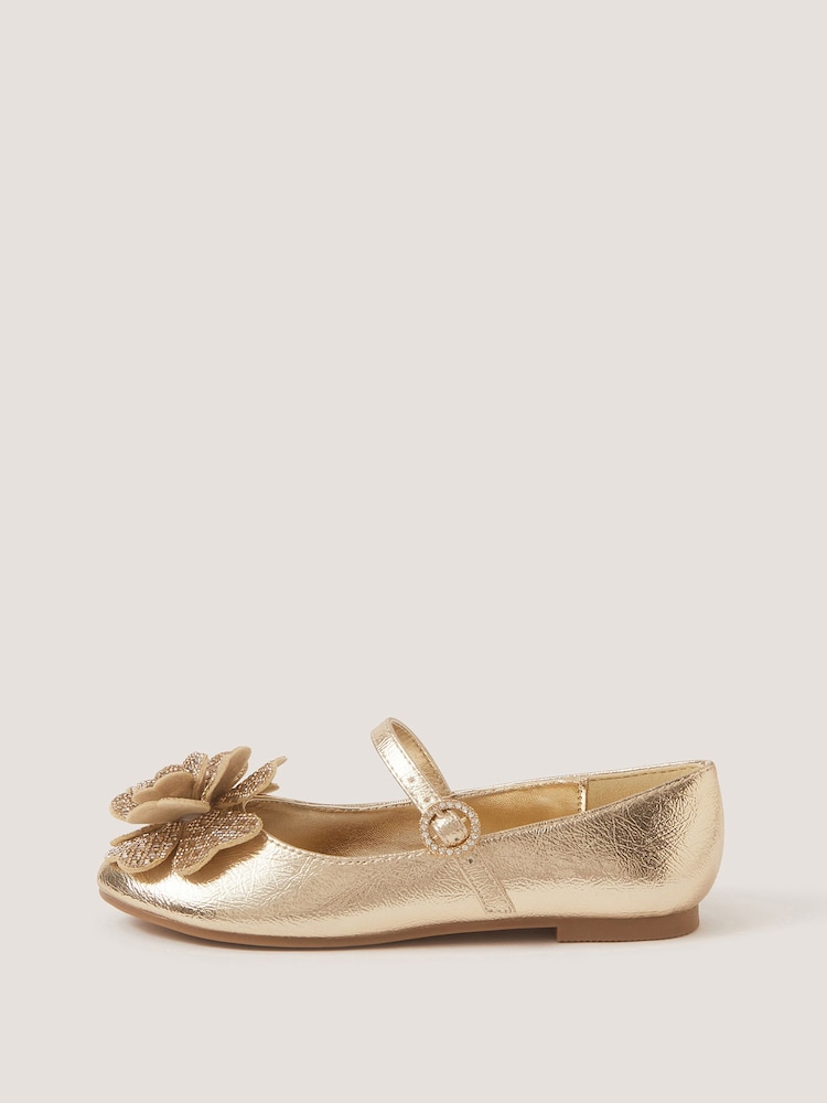 Monsoon Gold Rhinestone Flower Mary Jane Ballet Flats - Image 3 of 3 Monsoon Gold Rhinestone Flower Mary Jane Ballet Flats - Image 3 of 3