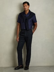 Reiss Navy Holiday Slim Fit Linen Button-Through Shirt - Image 3 of 7