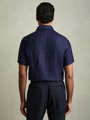 Reiss Navy Holiday Slim Fit Linen Button-Through Shirt - Image 5 of 7