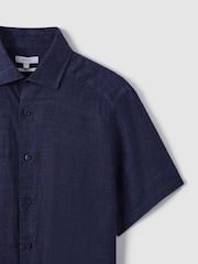 Reiss Navy Holiday Slim Fit Linen Button-Through Shirt - Image 6 of 7
