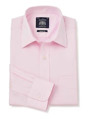 Розовый - Savile Row Company Classic Fit Twill 100% Cotton Single Cuff Formal Shirt - Image 3 of 5