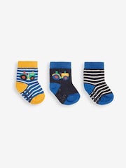 JoJo Maman Bébé Mustard Yellow 3-Pack Tractor Socks - Image 1 of 1