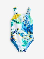 Blue/White Floral Ruched Sleeves Swimsuit (3mths-12yrs) - Image 6 of 7
