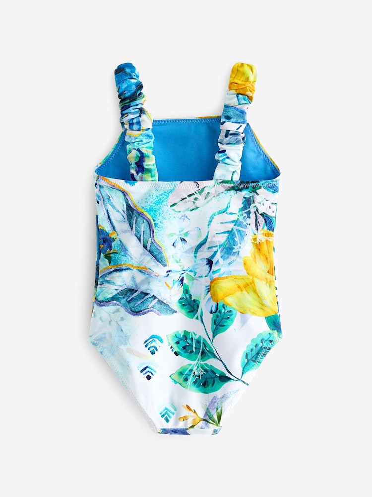 Blue/White Floral Ruched Sleeves Swimsuit (3mths-12yrs) - Image 7 of 7