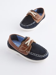 Navy Blue Leather Boat Shoes - Image 1 of 6