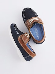 Navy Blue Leather Boat Shoes - Image 3 of 6
