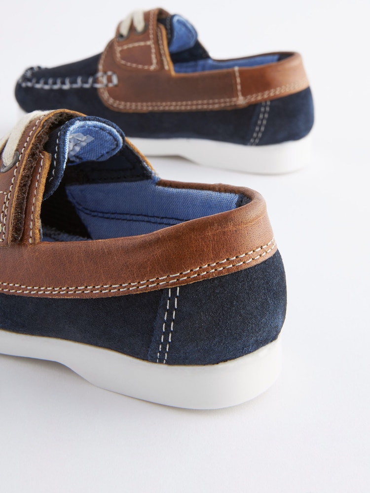 Navy Blue Leather Boat Shoes - Image 6 of 6
