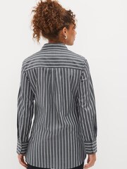 Charcoal Grey Stripe Long Sleeve Cotton Formal Shirt With Pocket - Image 3 of 7