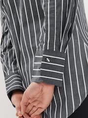 Charcoal Grey Stripe Long Sleeve Cotton Formal Shirt With Pocket - Image 6 of 7