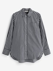 Charcoal Grey Stripe Long Sleeve Cotton Formal Shirt With Pocket - Image 7 of 7
