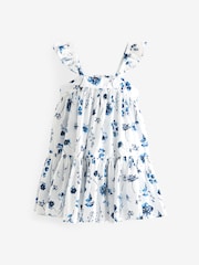 Blue Floral 100% Cotton Printed Tiered Dress (3-16yrs) - Image 5 of 7