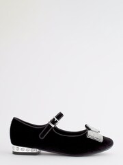 Baker by Ted Baker Girls Black Velvet Mary Jane Shoes with Rhinestone Bow - Image 2 of 6