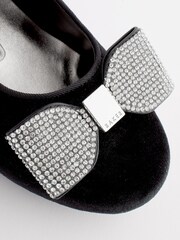 Baker by Ted Baker Girls Black Velvet Mary Jane Shoes with Rhinestone Bow - Image 4 of 6