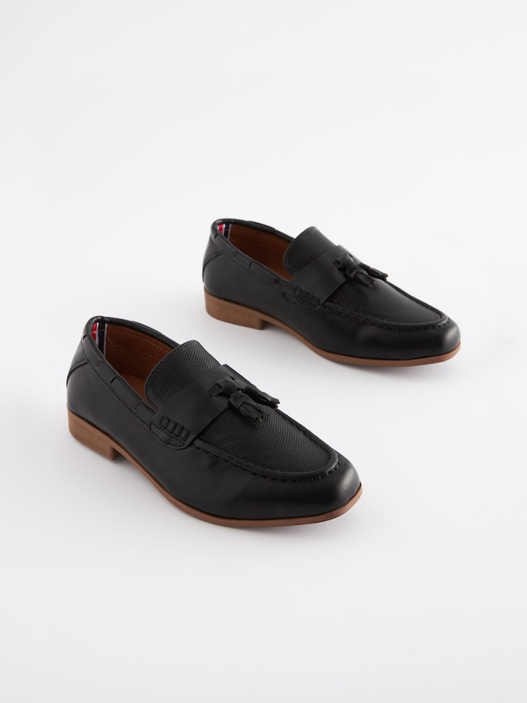 Black Tassel Wide Fit (G) Smart Tassel Detail Loafers - Image 1 of 6
