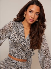 Chi Chi London Natural Long Sleeve Wrap Top - Image 5 of 5