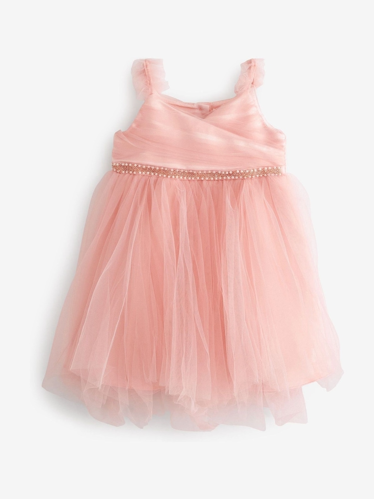 Pink Embellished Tulle Bridesmaid Dress (3mths-8yrs) - Image 1 of 2 Pink Embellished Tulle Bridesmaid Dress (3mths-8yrs) - Image 1 of 2