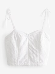 Ecru Cream Pintuck Detail Tie Shoulder Sleeveless Top - Image 4 of 4