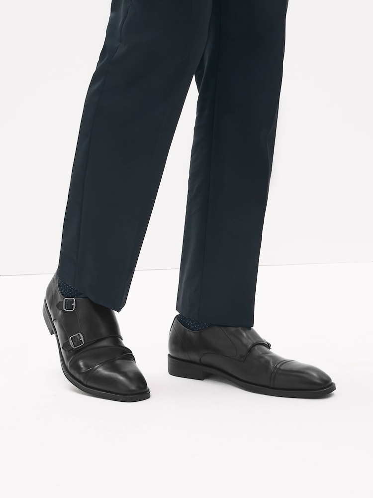 Black Double Monk Toe Cap Shoes - Image 1 of 5