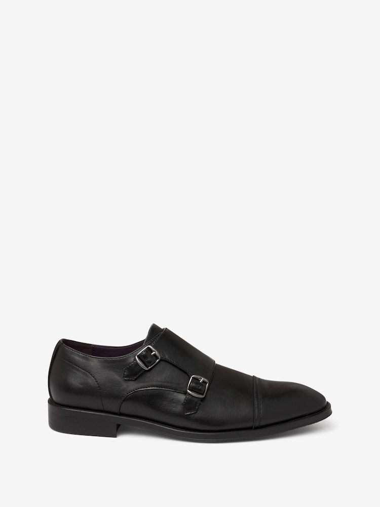Black Double Monk Toe Cap Shoes - Image 2 of 5