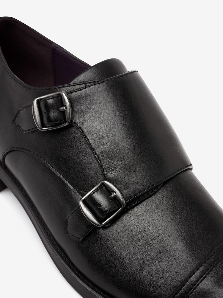 Black Double Monk Toe Cap Shoes - Image 5 of 5