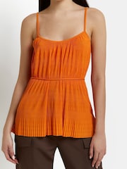 River Island Orange Plisse Belted Cami Top - Image 1 of 4