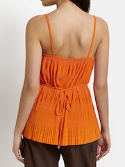 River Island Orange Plisse Belted Cami Top - Image 2 of 4