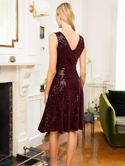 Hot Squash Red Velvet V Neck Fit N Flare Dress - Image 2 of 3