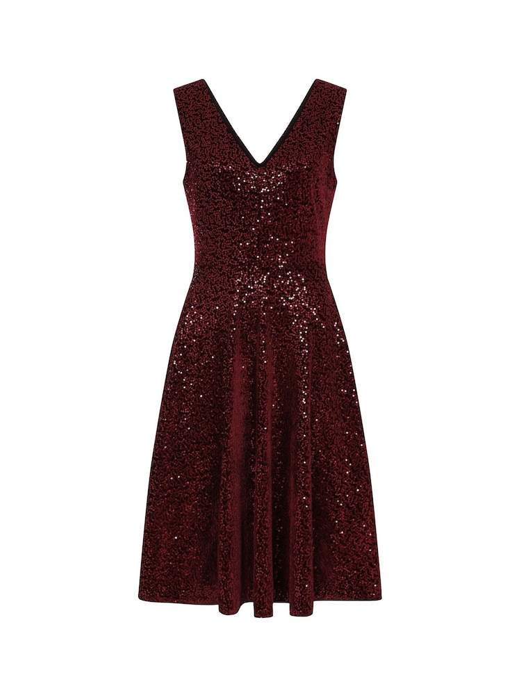 Hot Squash Red Velvet V Neck Fit N Flare Dress - Image 3 of 3