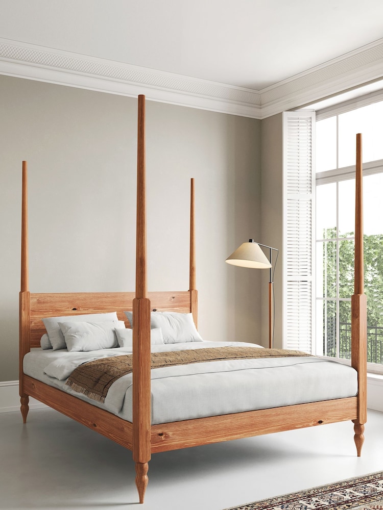 Get Laid Beds Cinnamon Moroccan Four Poster Turned Leg Solid Wood Bed - Image 1 of 2