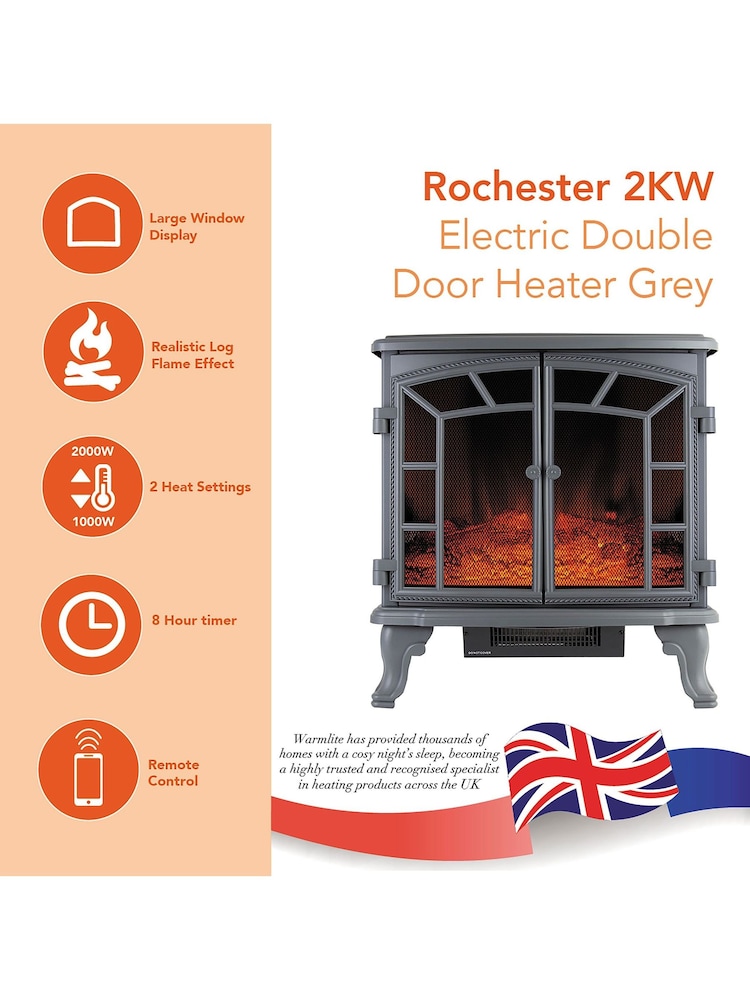 Warmlite Grey Electric Fireplace Heater - Image 1 of 6