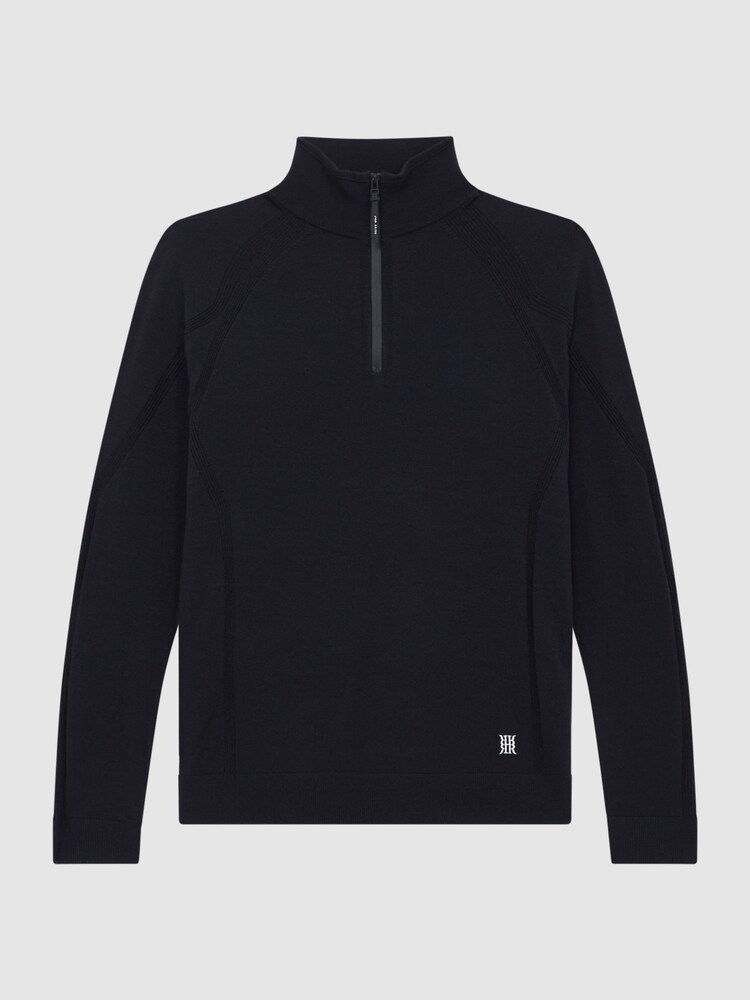 Reiss Navy Affleck Golf Stretch Merino Zip Neck Jumper - Image 2 of 6