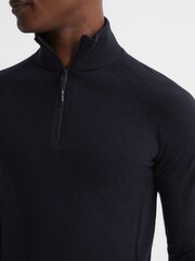 Reiss Navy Affleck Golf Stretch Merino Zip Neck Jumper - Image 4 of 6