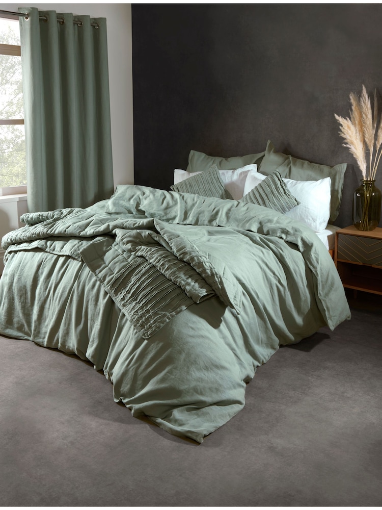 Lazy Linen Sage Green Washed 100% Linen Throw - Image 1 of 4